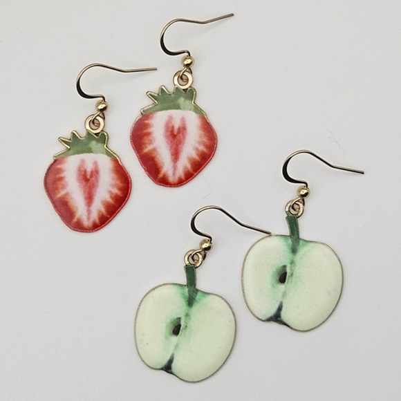 Jewelry - New! Strawberry & Apple Fruit Summer Earring Set Of 2